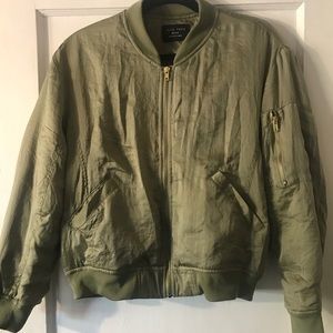 Green satin bomber